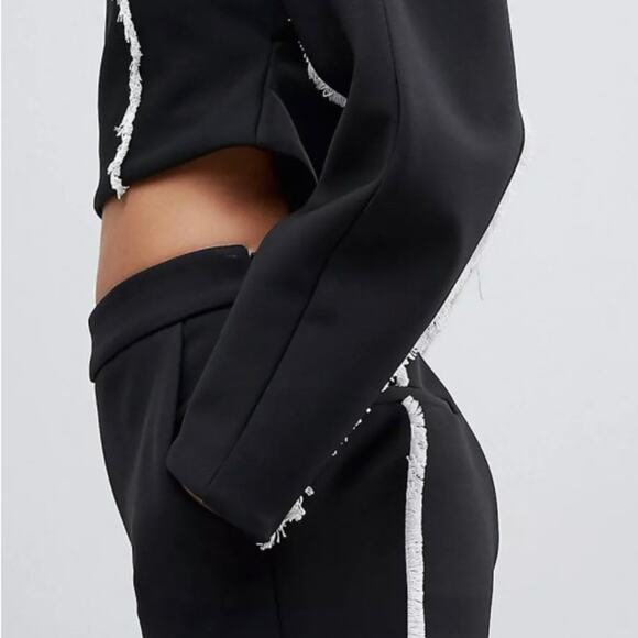ASOS Black Scuba Crop Top With White Fringe Detail Zip Keyhole Back Size 12 - Picture 6 of 11